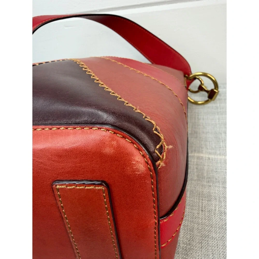 FRYE Ilana‎ Red Color Block Bucket Hobo Bag Purse RARE Boho Western